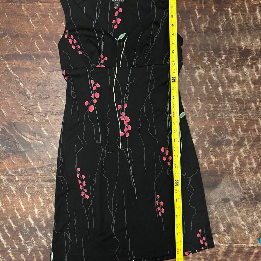 BCBG Dress 90s Y2K Black Floral Print Sleeveless V-Neck Stretch Size Small USA - Picture 4 of 8